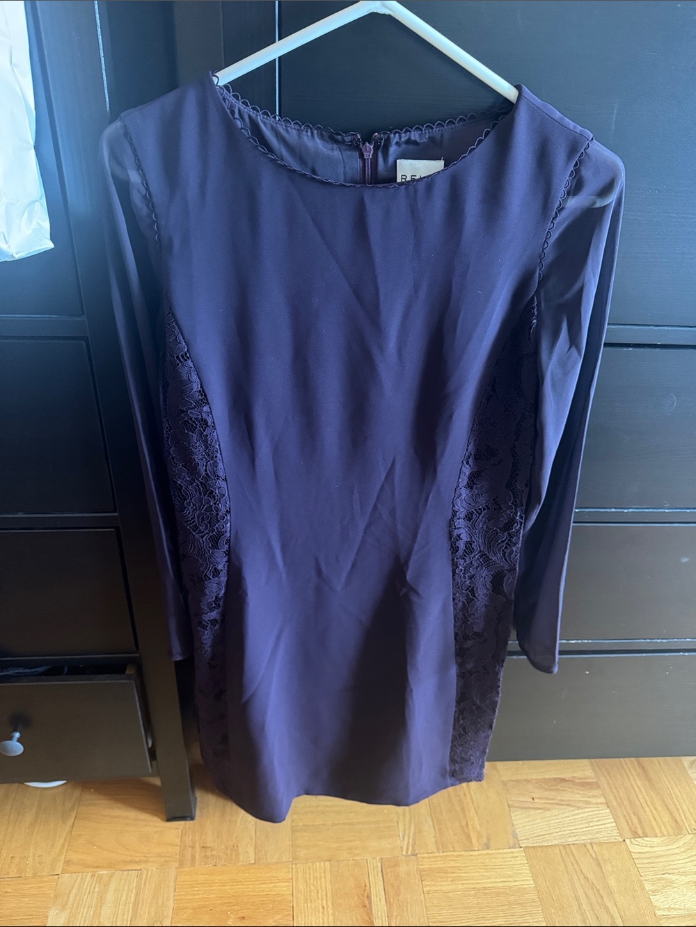 Reiss Long-Sleeve Lace Panel Shift Dress - Deep Purple